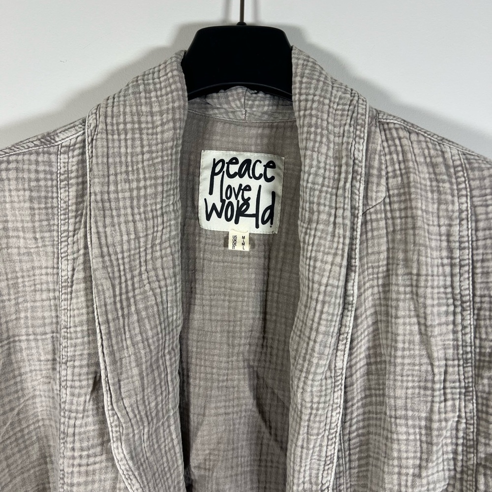 Women's Peace Love World Taupe Gauze Boho Oversized Button Front Cardigan Sz M - Picture 3 of 8
